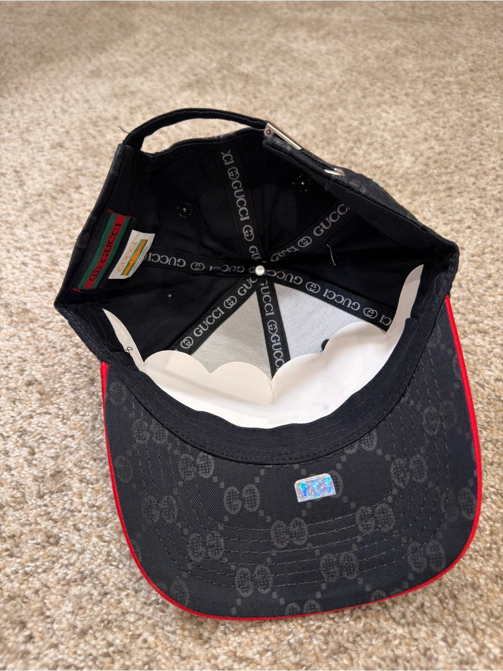Black Baseball Cap with Yellow Logo and Green-Red Stripe - Picture 5 of 5